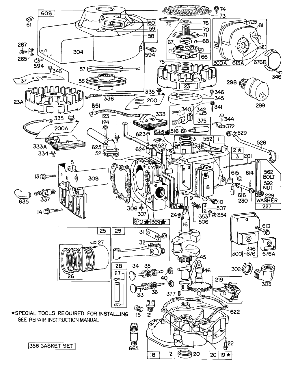 Complete Engine Assembly Diagram and Parts List for 100902-0015-XX  Briggs and Stratton Engine